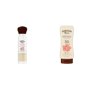 Hawaiian Tropic Mineral Powder Sunscreen Brush, SPF 30 for Face & Sheer Touch Lotion | Broad Spectrum Protection, Brush On Translucent, 8oz