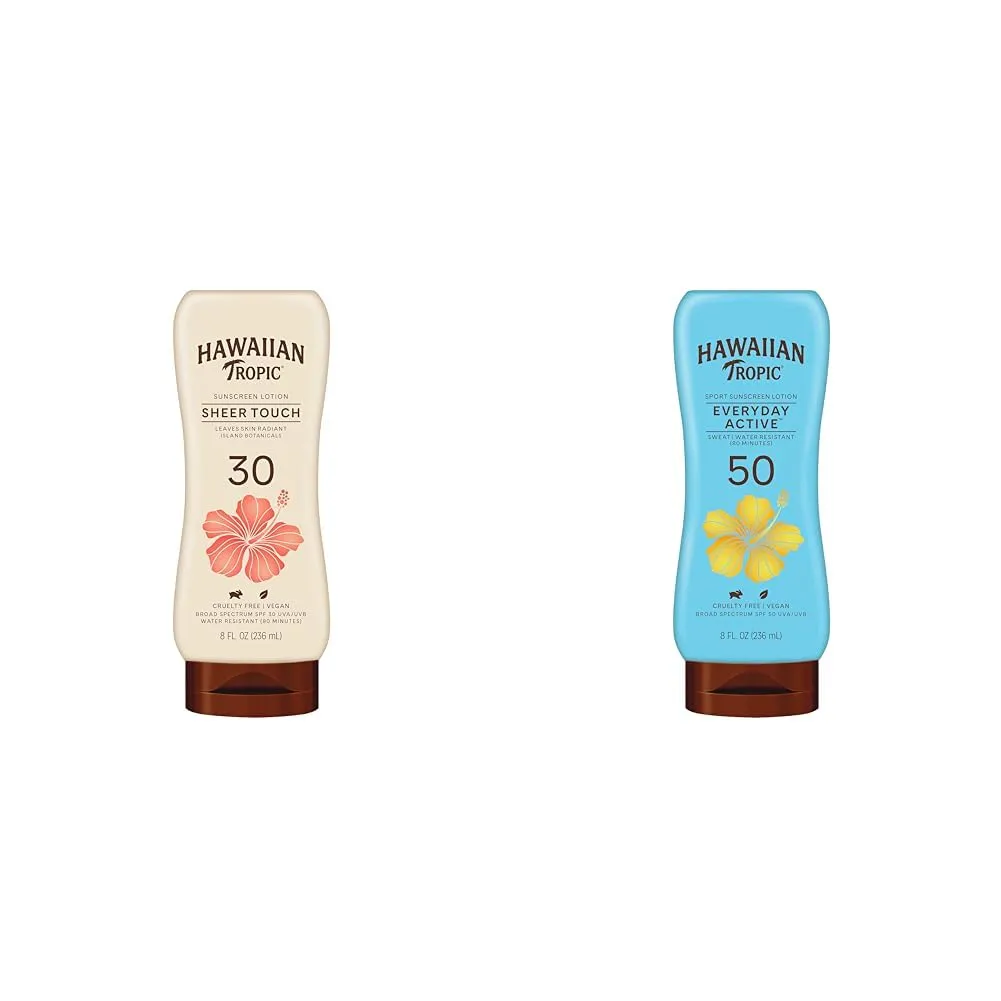 Hawaiian Tropic Sheer Touch Lotion SPF 30 | Broad Spectrum Sunscreen, 8oz & Everyday Active Lotion Sunscreen SPF 50, 8oz | Sunblock, Broad Spectrum & Oxybenzone Free Sunscreen, Water Resistant