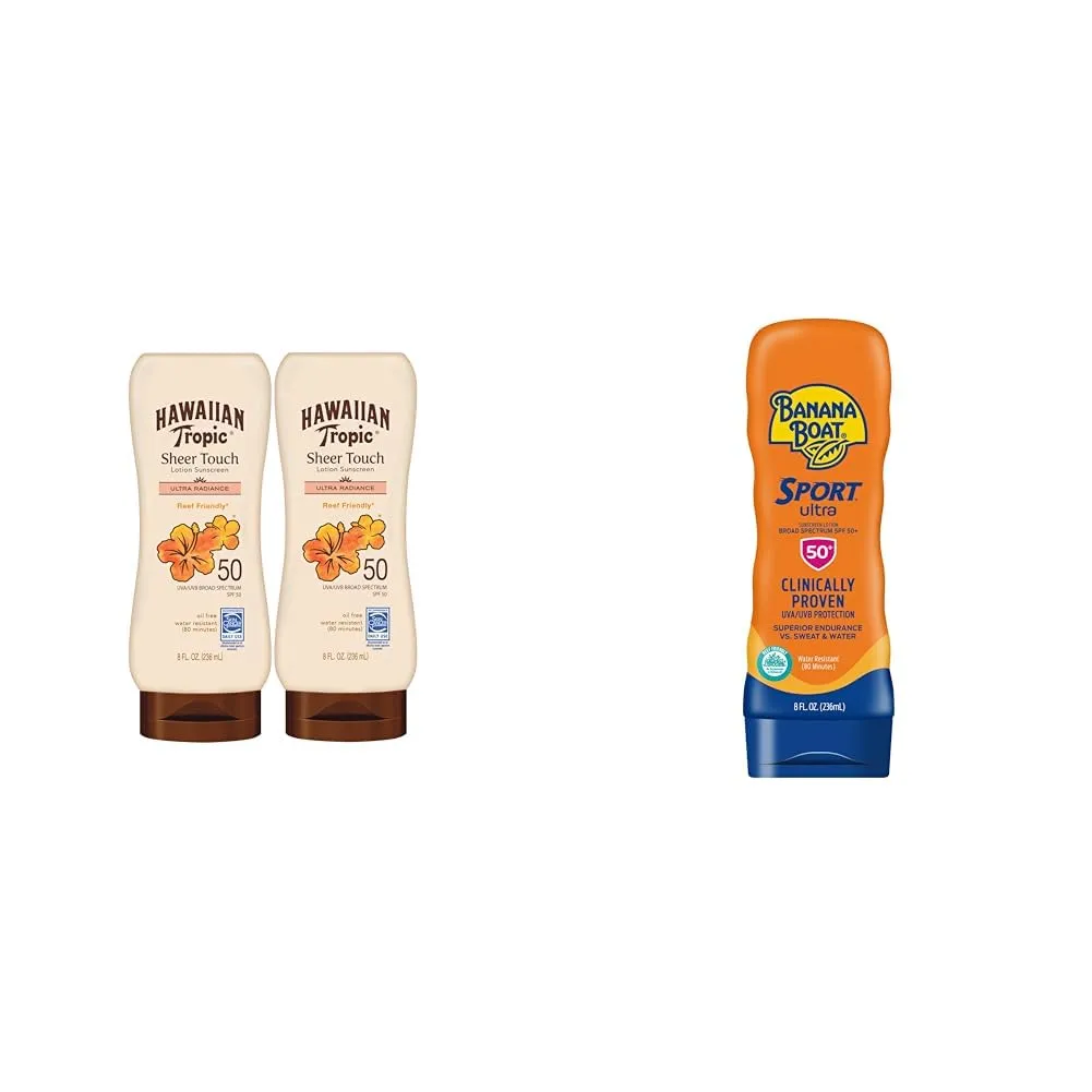 Hawaiian Tropic Sheer Touch Lotion Sunscreen SPF 50, 8oz | Banana Boat Sport Ultra SPF 50 Sunscreen Lotion, 8oz