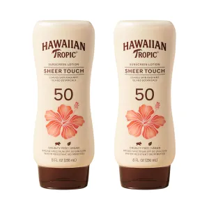 Hawaiian Tropic Sheer Touch Ultra Radiance Lotion Sunscreen SPF 50, 8oz Twin Pack | Hawaiian Tropic Sunblock, Oxybenzone Free Body Sunscreen Pack, 8oz each