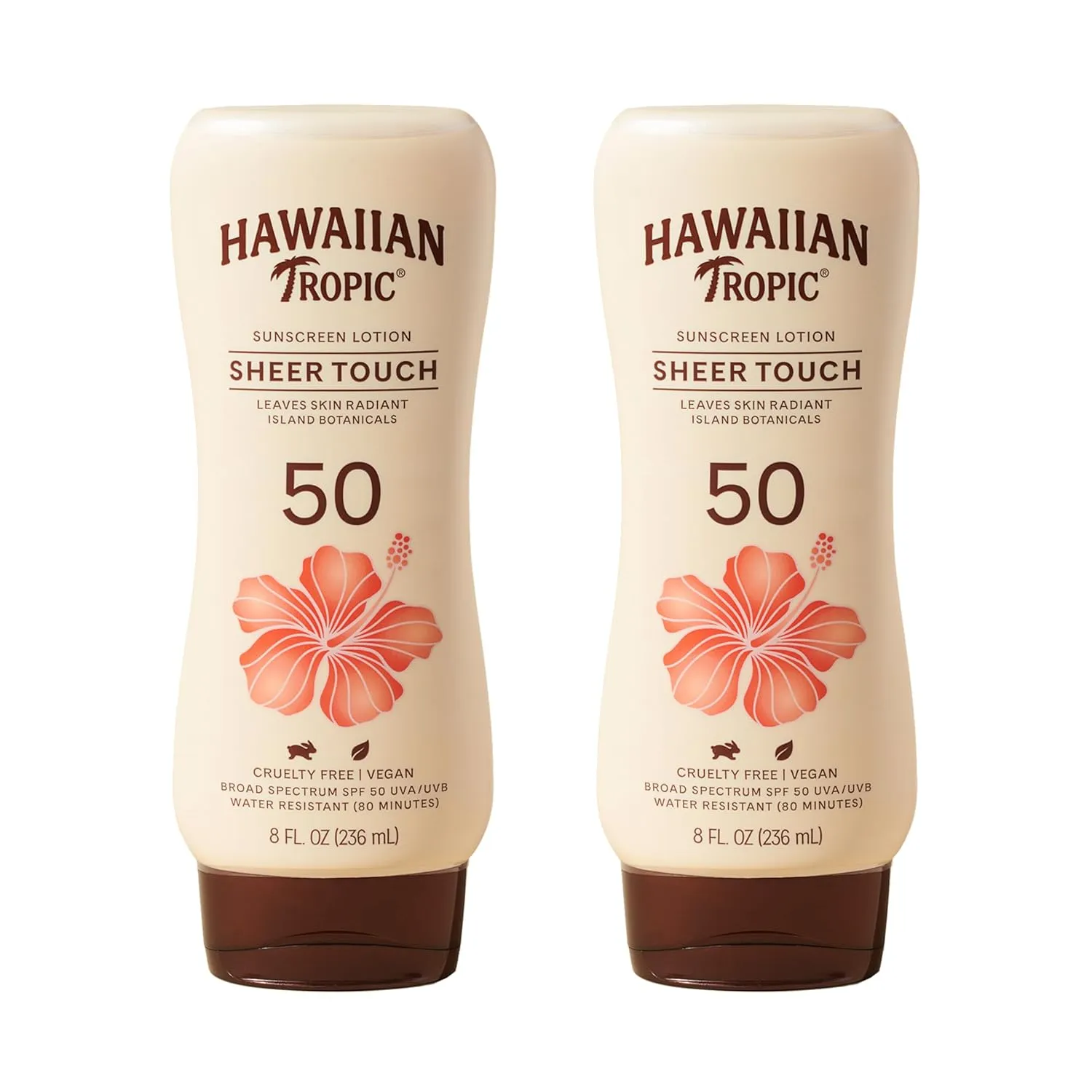 Hawaiian Tropic Sheer Touch Ultra Radiance Lotion Sunscreen SPF 50, 8oz Twin Pack | Hawaiian Tropic Sunblock, Oxybenzone Free Body Sunscreen Pack, 8oz each
