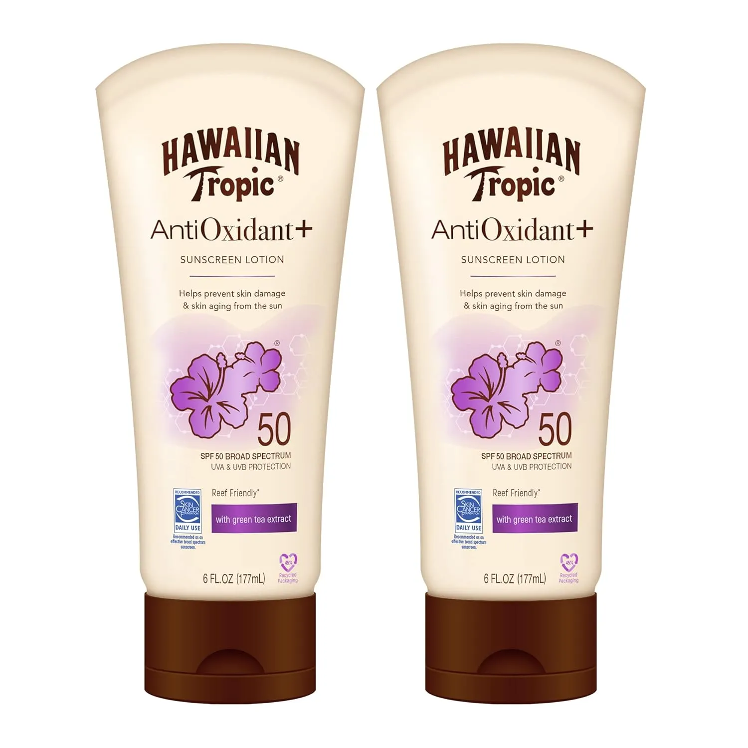 Hawaiian Tropic Skin Defense Sunscreen Lotion SPF 50 | SPF 50 Sunscreen with Green Tea Extract, Sunblock Lotion, Oxybenzone-Free, 6oz each Twin Pack