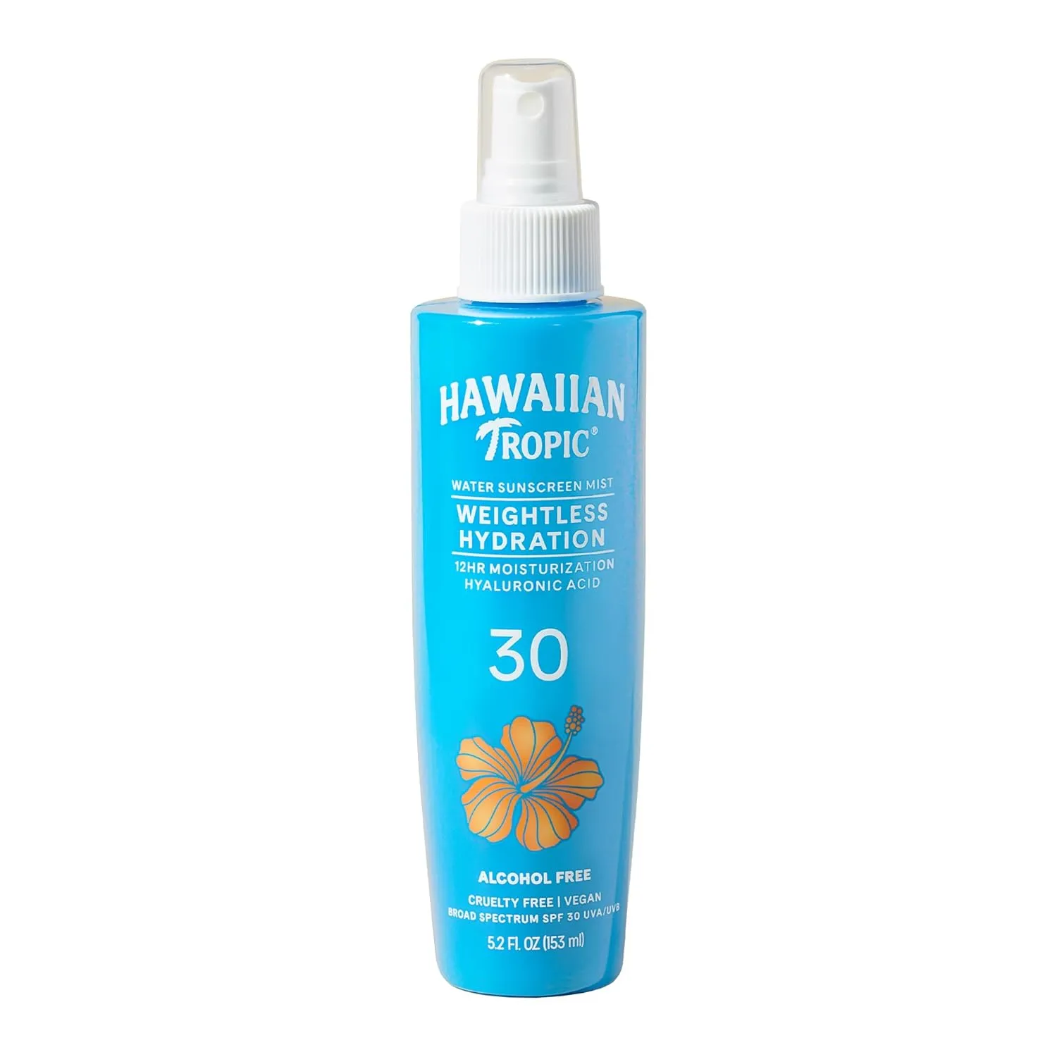 Hawaiian Tropic Weightless Hydration Water Mist for Body SPF 30, 5.2oz | Hawaiian Tropic Body Spray Sunscreen Mist, Water Based SPF 30, Non-Aerosol Sunscreen Spray, 5.2oz