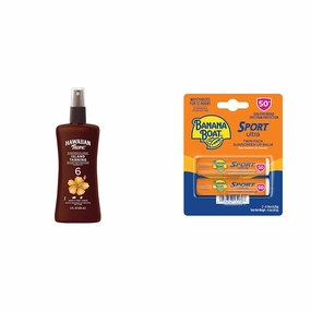 Hawaiian Tropic Island Tanning Oil Spray SPF 6 & Banana Boat Sport Ultra Lip Balm SPF 50 Twin Pack
