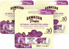 Hawaiian Tropic Lip Balm Pack of 3 – Sunscreen Lip Balm SPF 30, Tropical Flavor, 4 g