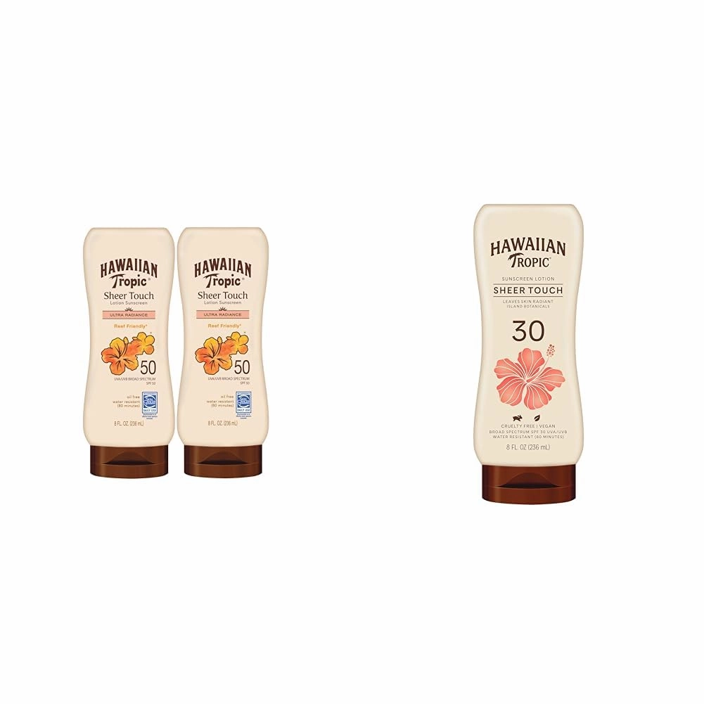 Hawaiian Tropic Sheer Touch Lotion Sunscreen SPF 50, 8oz | Hawaiian Tropic Sunscreen SPF 50 & Sheer Touch Lotion SPF 30 | Broad Spectrum Sunscreen, 8oz