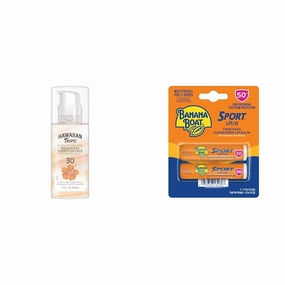 Hawaiian Tropic Weightless Hydration Lotion Sunscreen for Face SPF 30, 1.7oz & Banana Boat Sport Ultra SPF 50 Lip Sunscreen 2 Pack | SPF Lip Balm Pack, SPF 50