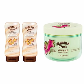Hawaiian Tropic Weightless Hydration SPF 30 Sunscreen Twin Pack and After Sun Body Butter with Coconut Oil, 8oz