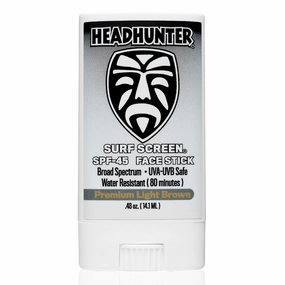 Headhunter Sunscreen Face Stick SPF 45, Waterproof Surf Sunblock for Waterman, Water-Resistant Facial Sunscreen for Ultra-Sport Protection and Solar Defense (80 min), Tinted Light Brown (1 pack)