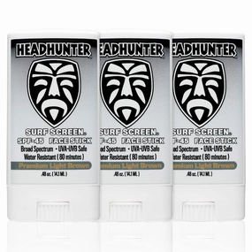 Headhunter Sunscreen Face Stick SPF 45, Waterproof Surf Sunblock for Waterman, Water-Resistant Facial Sunscreen for Ultra-Sport Protection and Solar Defense (80 min), Tinted Light Brown