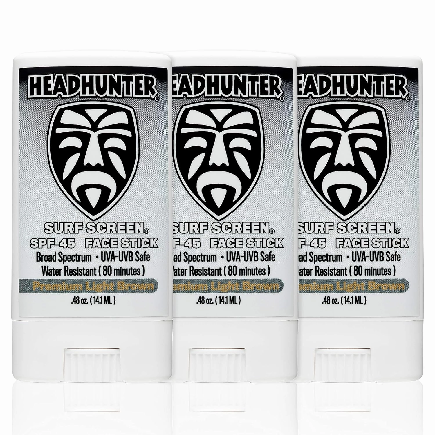 Headhunter Sunscreen Face Stick SPF 45, Waterproof Surf Sunblock for Waterman, Water-Resistant Facial Sunscreen for Ultra-Sport Protection and Solar Defense (80 min), Tinted Light Brown