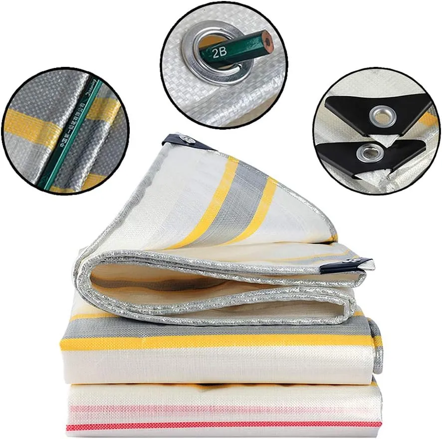 Heavy Duty Tarpaulin Sheet White - Durable Tarps Waterproof with Eyelets for Covering Garden Furniture, Camping, Roof Cover, and Much More,5x5m
