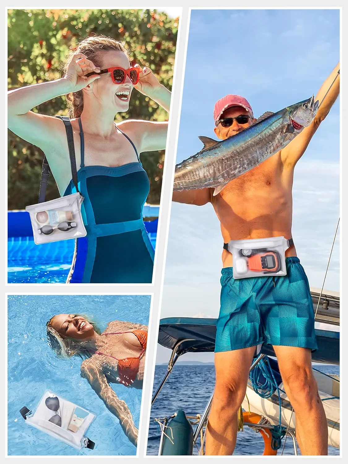 HEETA Waterproof Fanny Pack, Waterproof Pouch Dry Bag 2/3/4 Pack for Phone, Adjustable Waist Strap and Screen Touch Sensitive for Swimming Kayaking Boating Beach Fishing Diving Surfing Accessories