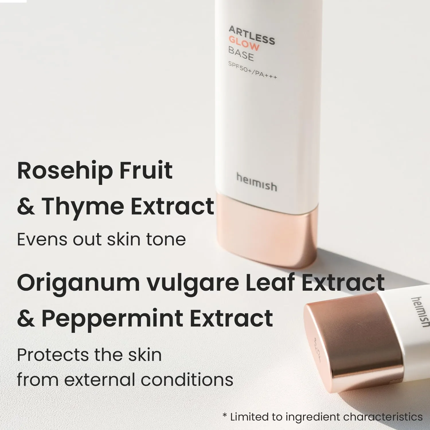 HEIMISH Artless Glow Base, Multipurpose Makeup Base, Primer, Highlighter, Tone Up Sunscreen for face, Lightweight, Non-greasy, Hydrating, Natural Finish with SPF 50  PA    , 1.4fl.oz/40ml
