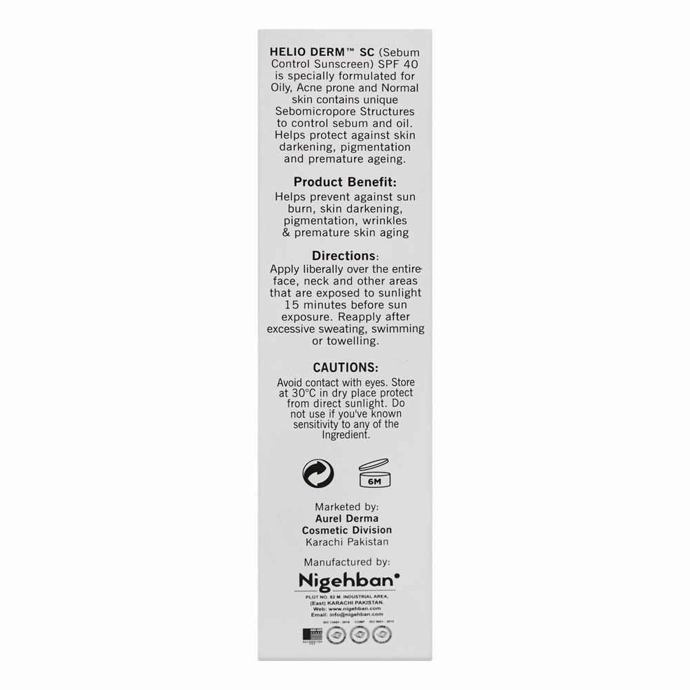 Helio Derm Sc Sebum Control Sunscreen, Oil Free, SPF 40, PA   , Waterproof, 30g