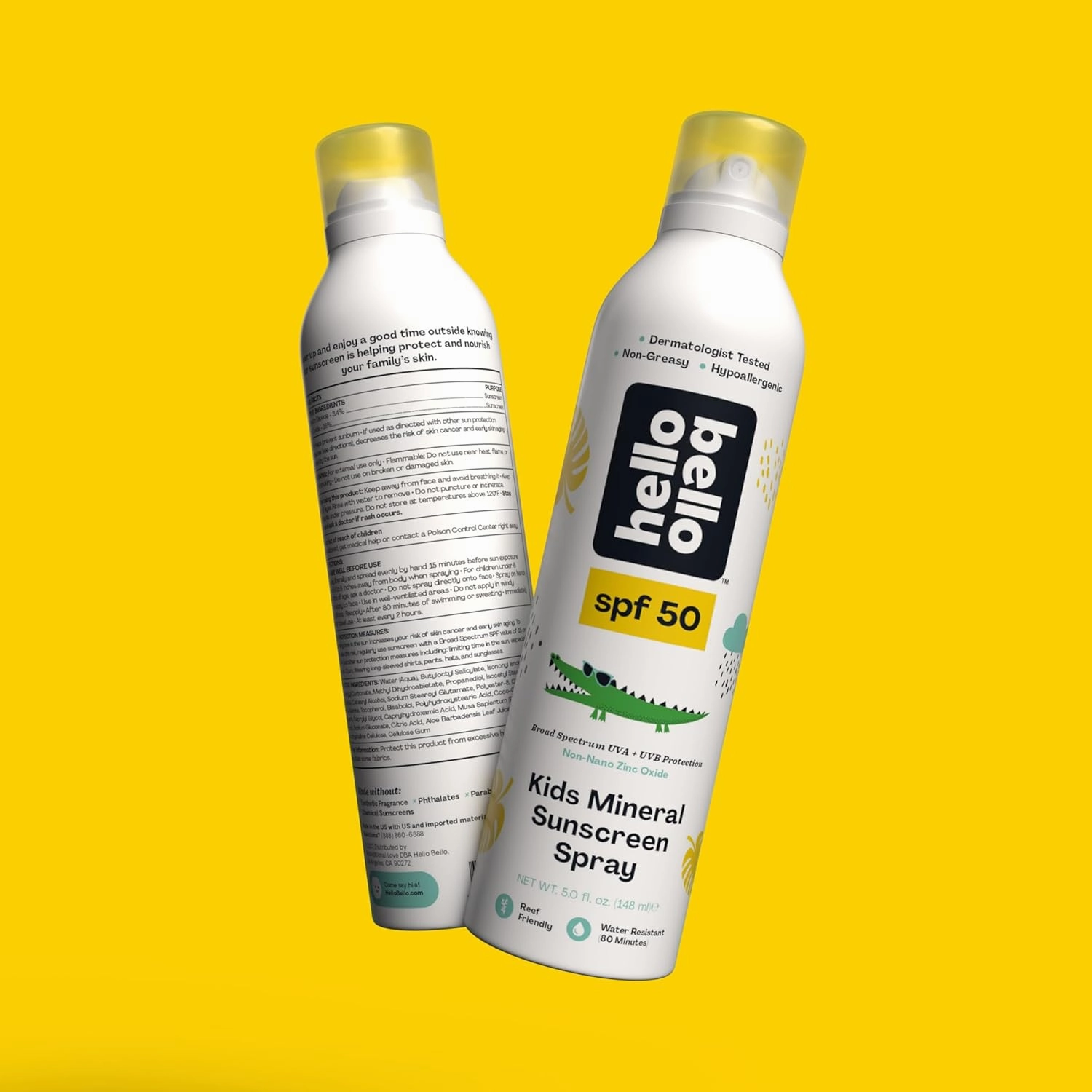 Hello Bello SPF 50 Mineral Sunscreen Spray - Hypoallergenic Broad Spectrum UVA   UVB Protection - Reef Friendly & Water Resistant - 5 oz (Pack of 2)