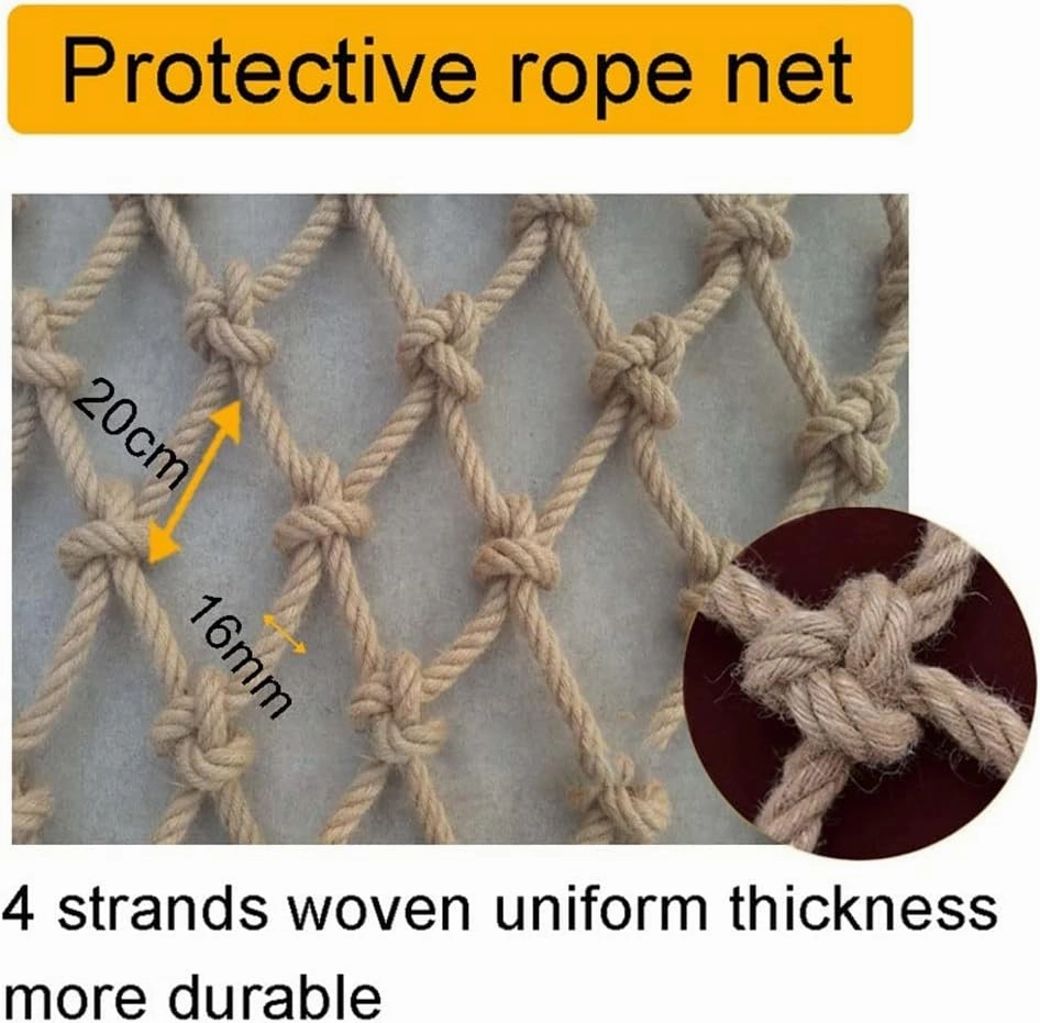 Hemp Rope net Dia 16mm Mesh 20cm- Safety Net Child Safety Net Heavy Duty Weave Hemp Rope Ceiling Net Stair Protection Climbing Net Rope Trailer Netting for Outdoor Patio Balcony (Color : Yellow, Siz