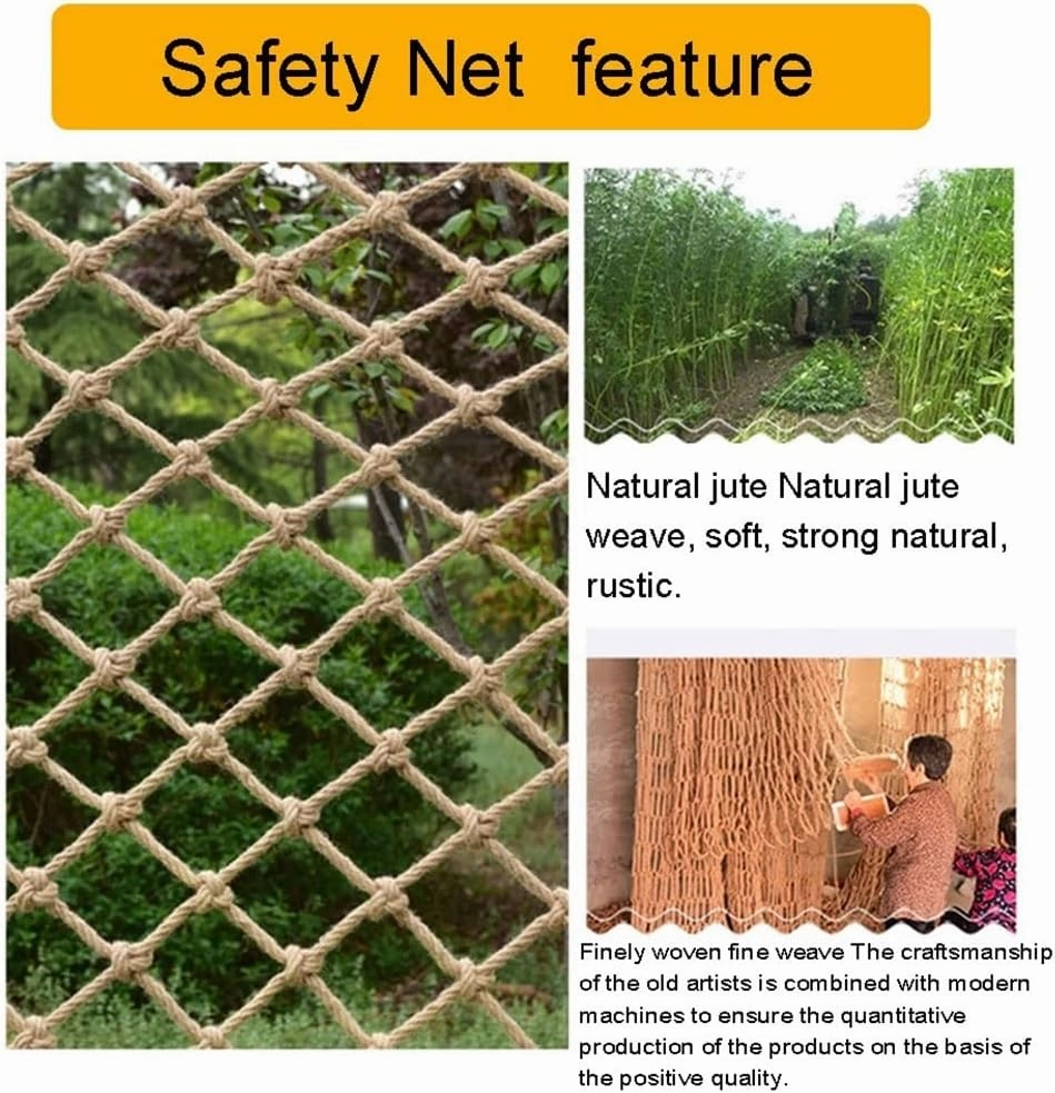 Hemp Rope net Dia 16mm Mesh 20cm- Safety Net Child Safety Net Heavy Duty Weave Hemp Rope Ceiling Net Stair Protection Climbing Net Rope Trailer Netting for Outdoor Patio Balcony (Color : Yellow, Siz
