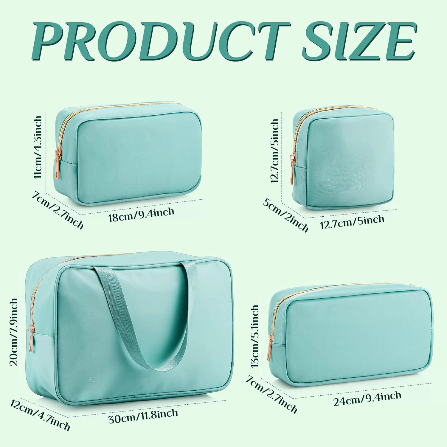Hillban 4 Pieces Travel Nylon Makeup Bag Set Preppy Cosmetic Bag Nylon Cosmetic Zipper Pouches Travel Toiletry Bag for Women for Toiletries Essentials Accessories, 4 Sizes(Green)