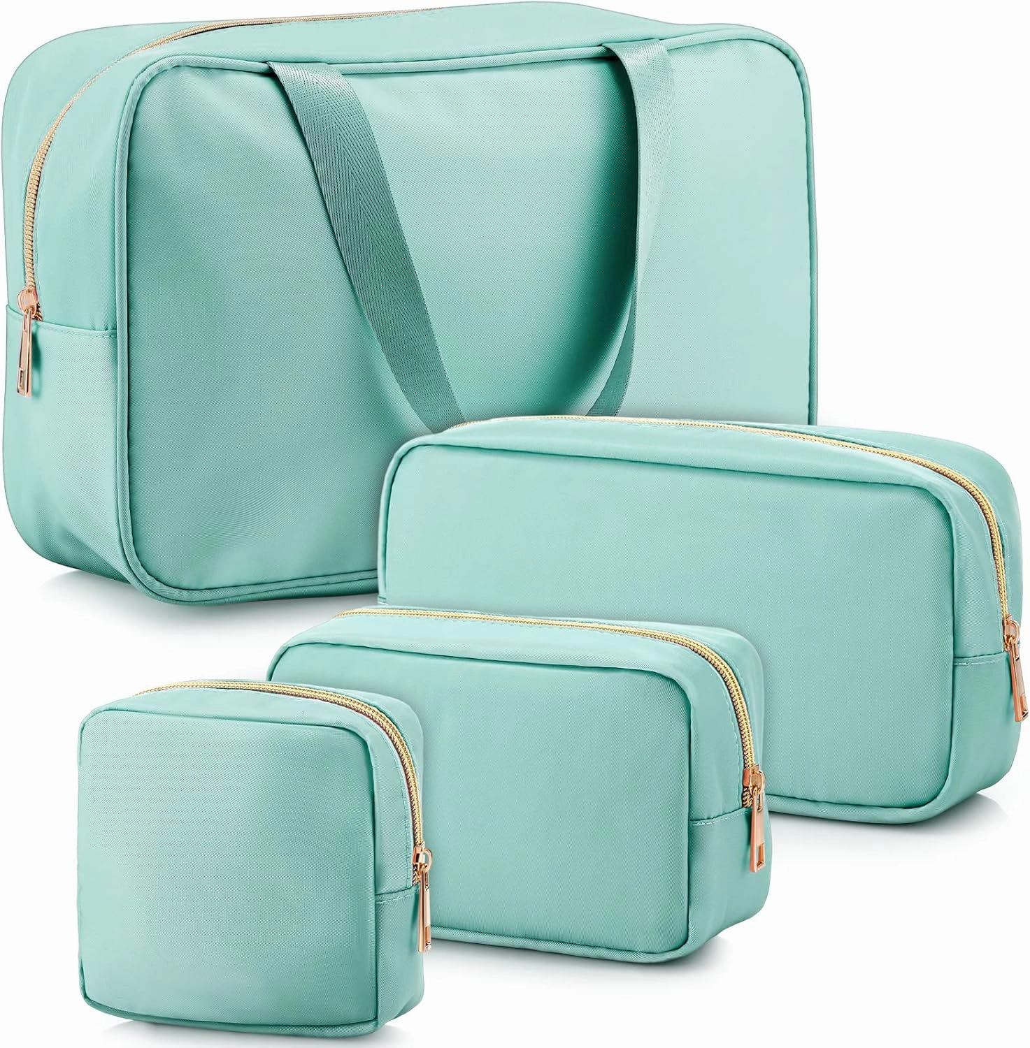 Hillban 4 Pieces Travel Nylon Makeup Bag Set Preppy Cosmetic Bag Nylon Cosmetic Zipper Pouches Travel Toiletry Bag for Women for Toiletries Essentials Accessories, 4 Sizes(Green)
