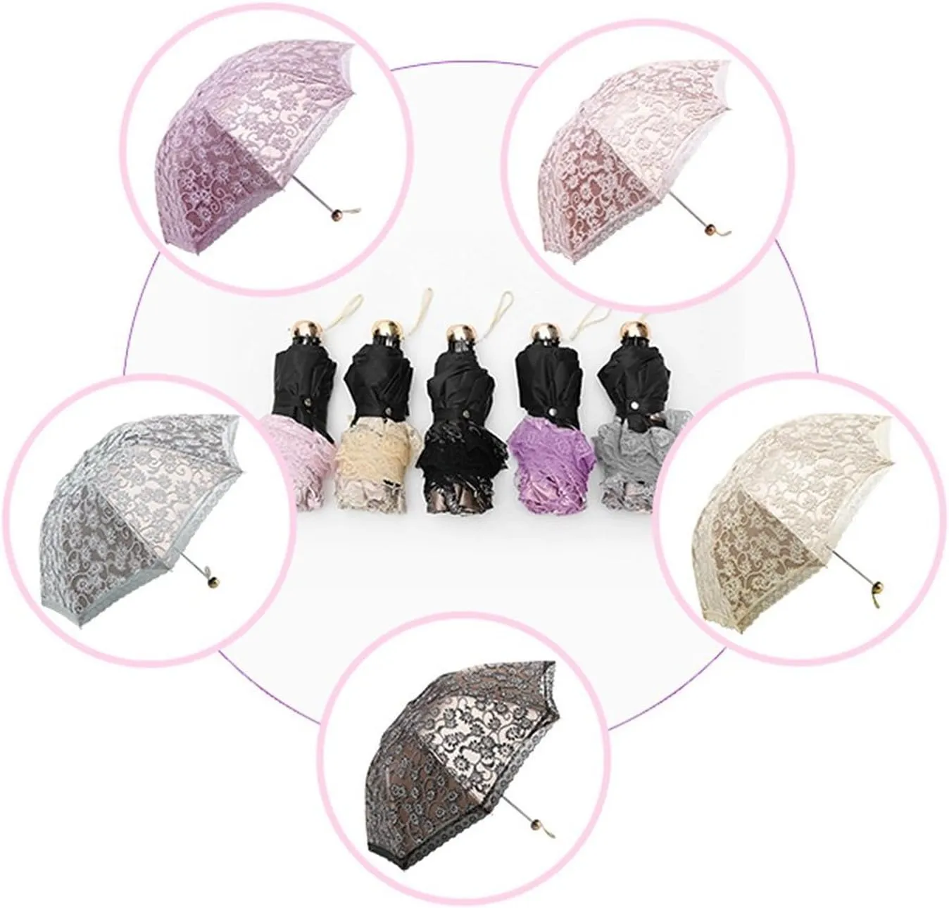 Honeystore Lace Travel Parasol Folding Anti-uv Windproof Embroidery Umbrella