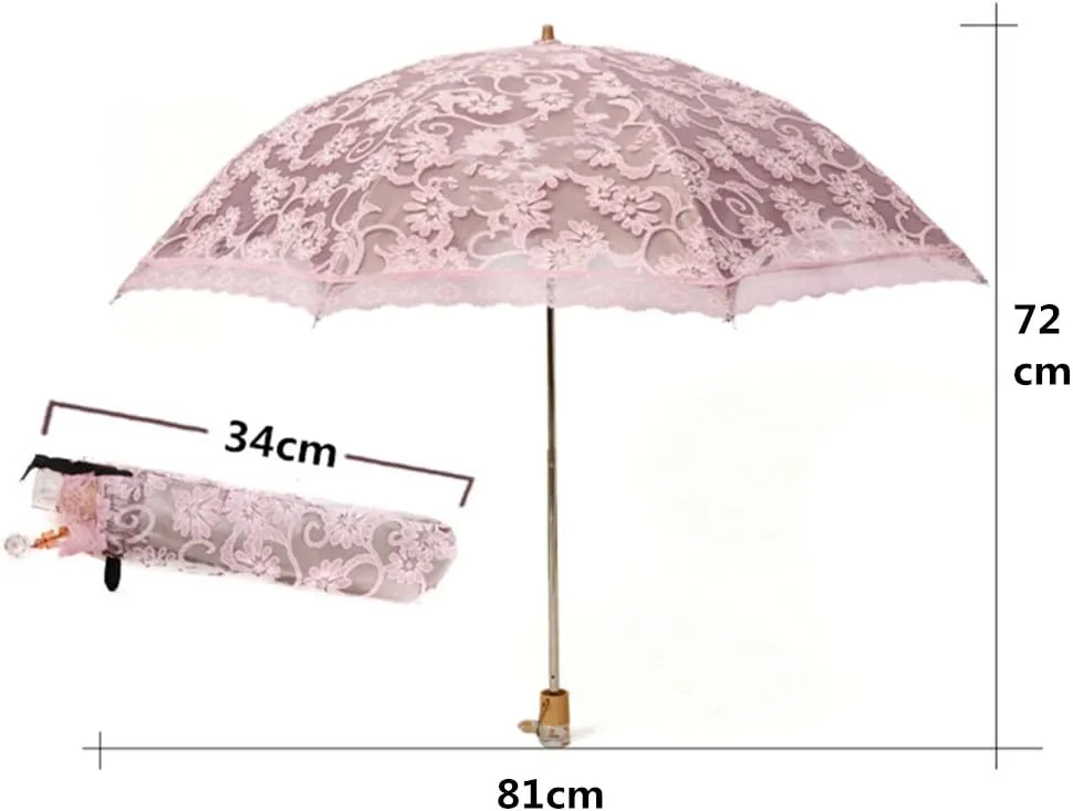 Honeystore Lace Travel Parasol Folding Anti-uv Windproof Embroidery Umbrella