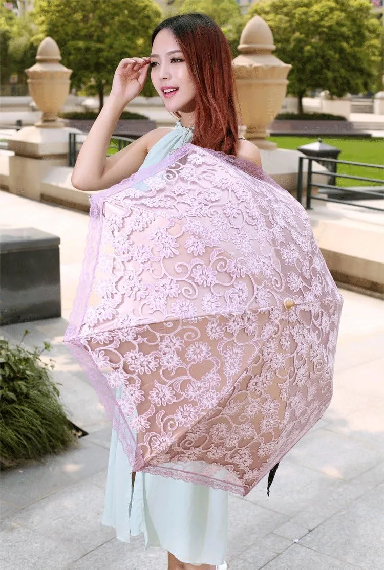 Honeystore Lace Travel Parasol Folding Anti-uv Windproof Embroidery Umbrella