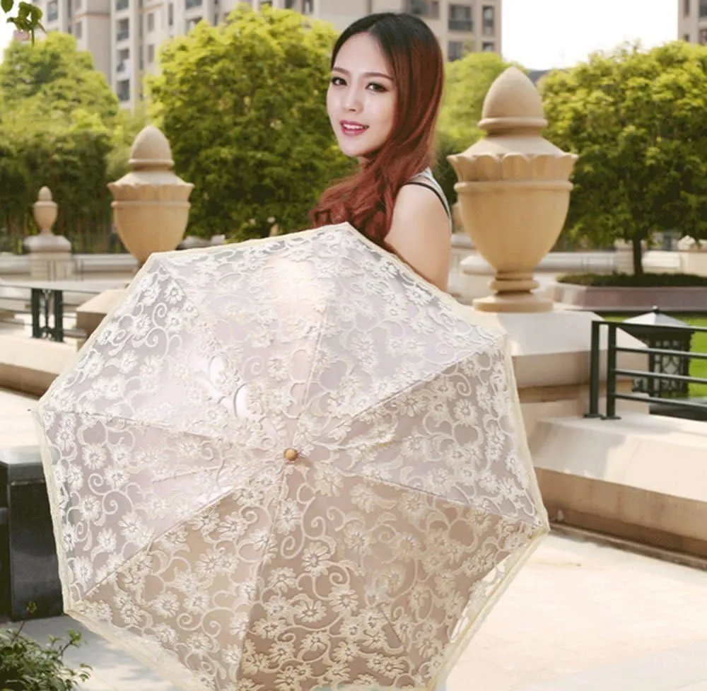 Honeystore Lace Travel Parasol Folding Anti-uv Windproof Embroidery Umbrella