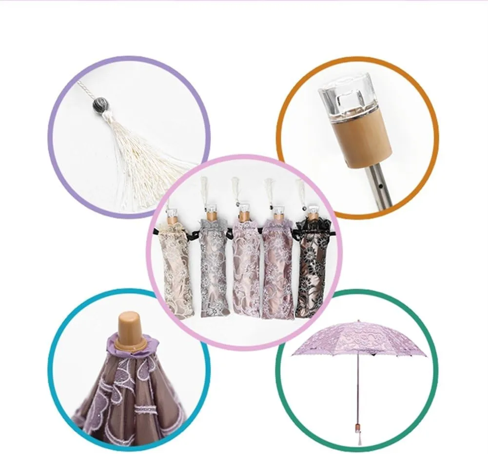 Honeystore Lace Travel Parasol Folding Anti-uv Windproof Embroidery Umbrella
