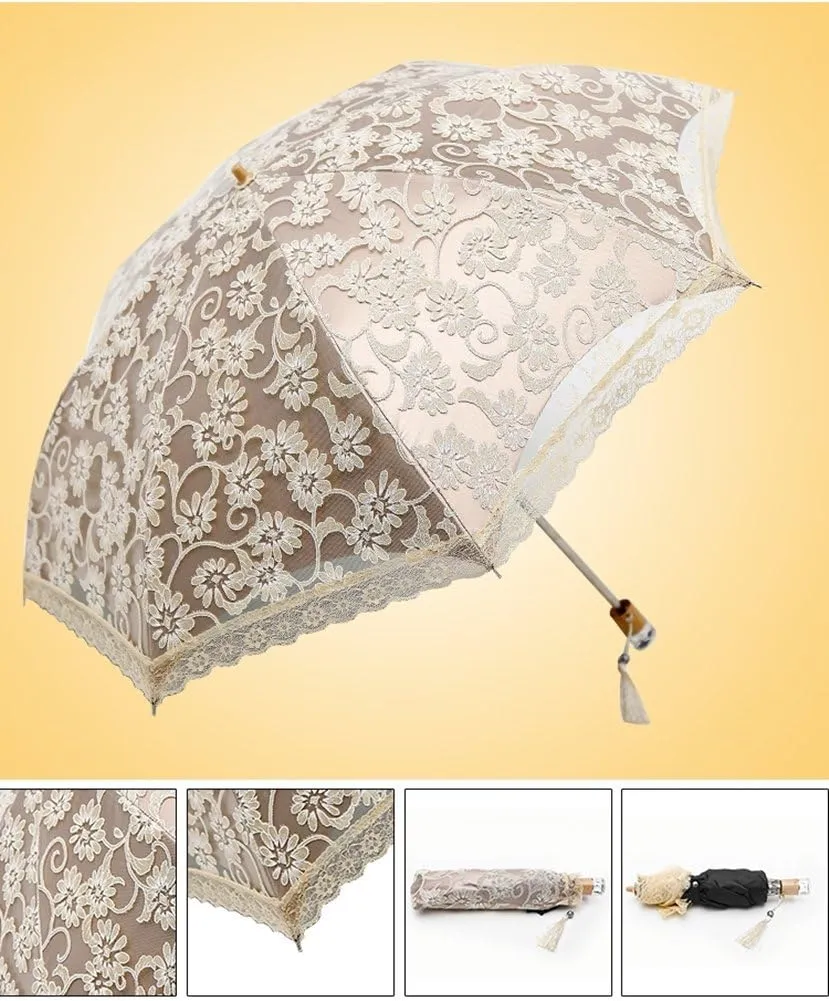 Honeystore Lace Travel Parasol Folding Anti-uv Windproof Embroidery Umbrella