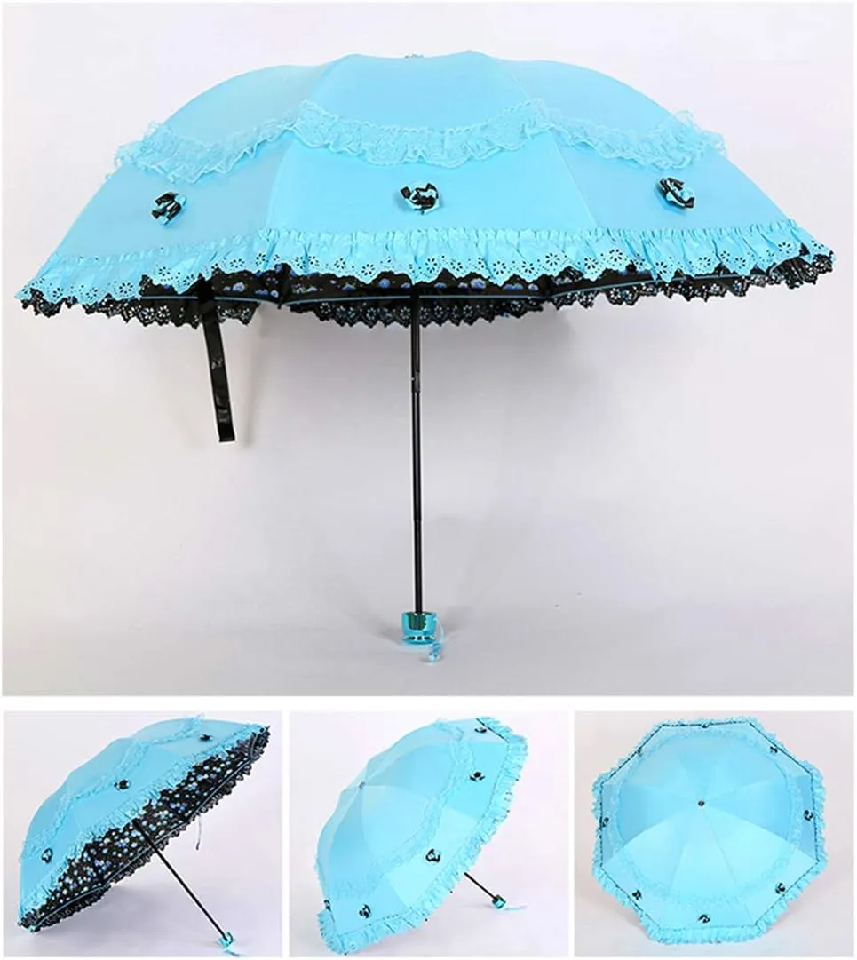 Honeystore Princess Lace Ultraviolet-Proof Folding Umbrella Anti-uv Dome Parasol
