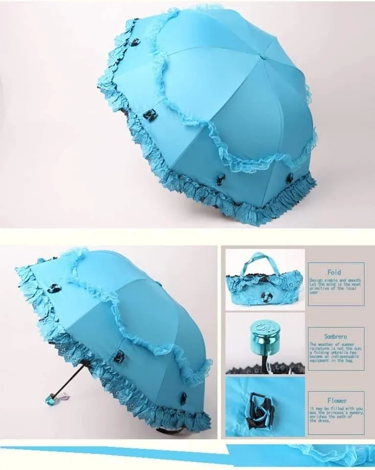 Honeystore Princess Lace Ultraviolet-Proof Folding Umbrella Anti-uv Dome Parasol