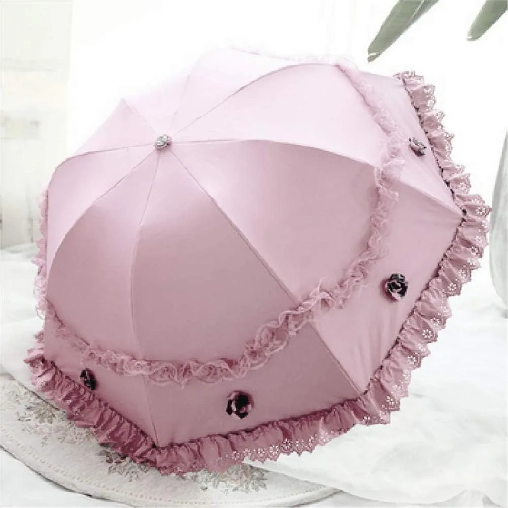 Honeystore Princess Lace Ultraviolet-Proof Folding Umbrella Anti-uv Dome Parasol