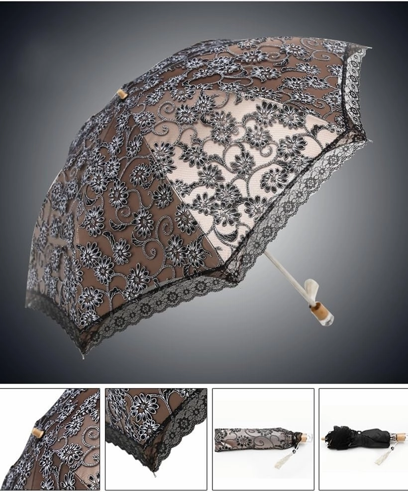 Honeystore Lace Travel Parasol Folding Anti-uv Windproof Embroidery Umbrella