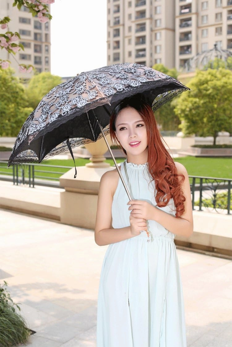 Honeystore Lace Travel Parasol Folding Anti-uv Windproof Embroidery Umbrella