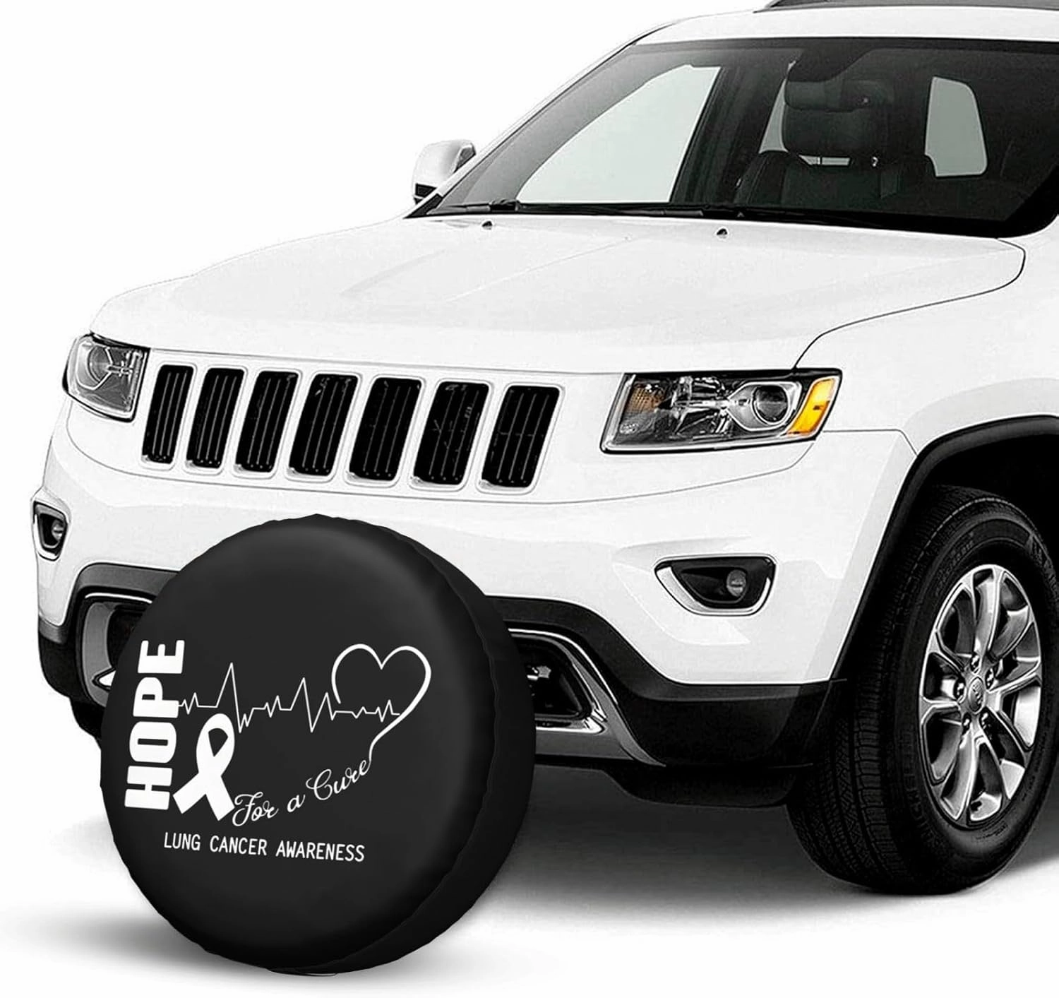 Hope for A Cure Lung Cancer Awareness Windproof and Rainproof Wheel hub Protection Cover, Spare tire Cover 17 inch