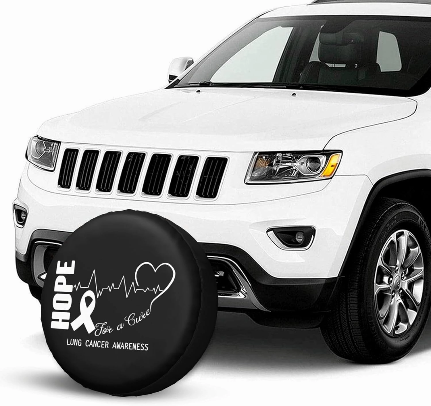 Hope for A Cure Lung Cancer Awareness Windproof and Rainproof Wheel hub Protection Cover, Spare tire Cover 17 inch