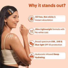 HR Organic Oil Free Sunscreen Body Lotion SPF 50 PA    , Lightweight, Quick Absorbing & No White Cast, UVA & UVB Protection, With Niacinamide, Hyaluronic Acid & Copper Tripeptide (200ml)