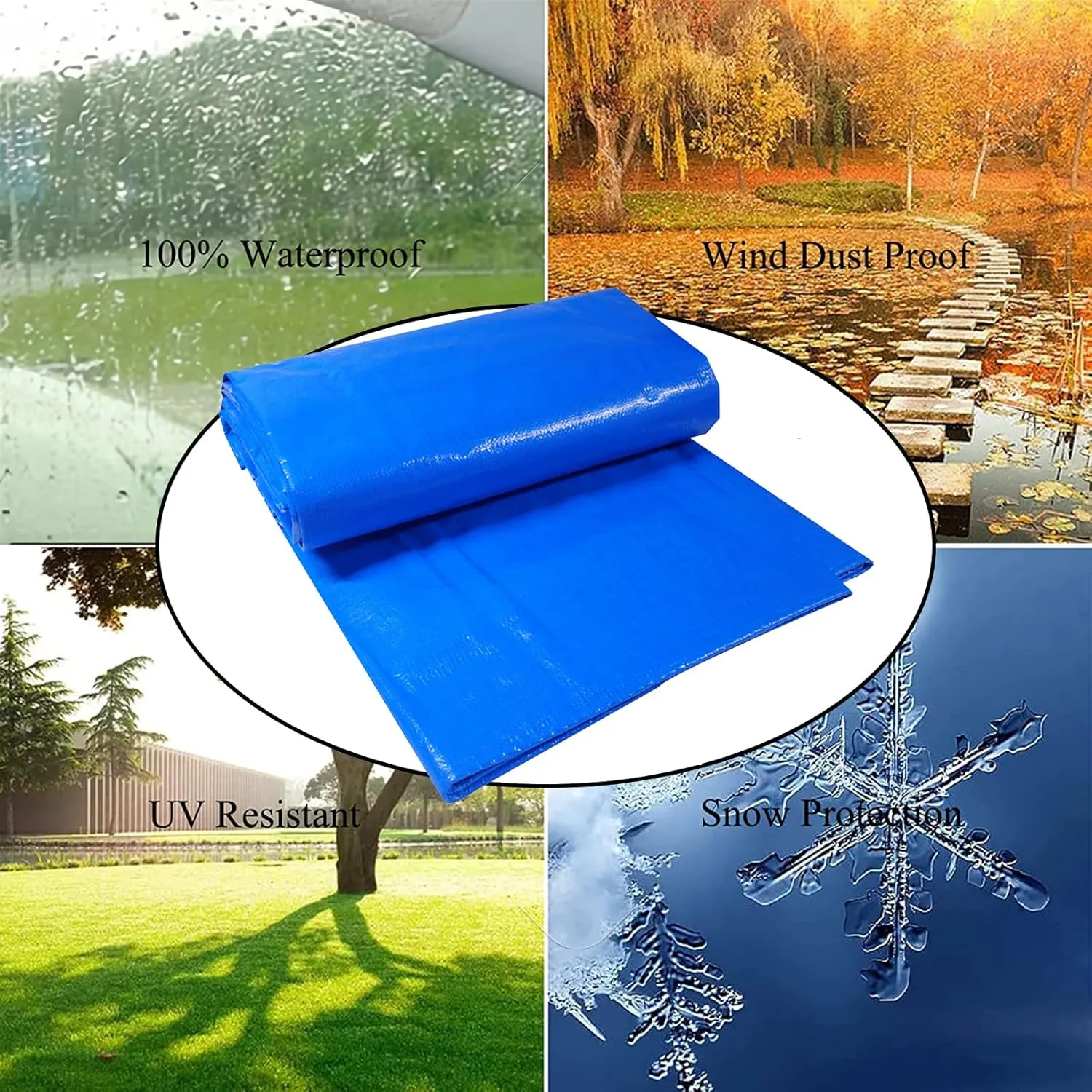HUHJYUGE Tarpaulin Waterproof Tarp 39.3x65.6ft, Reusable Dustproof Cover Tarp, Reversible Tarpaulin with Eyelets Windproof Tear Rainproof, Thicken Plant Cover Cold Weather Resistan
