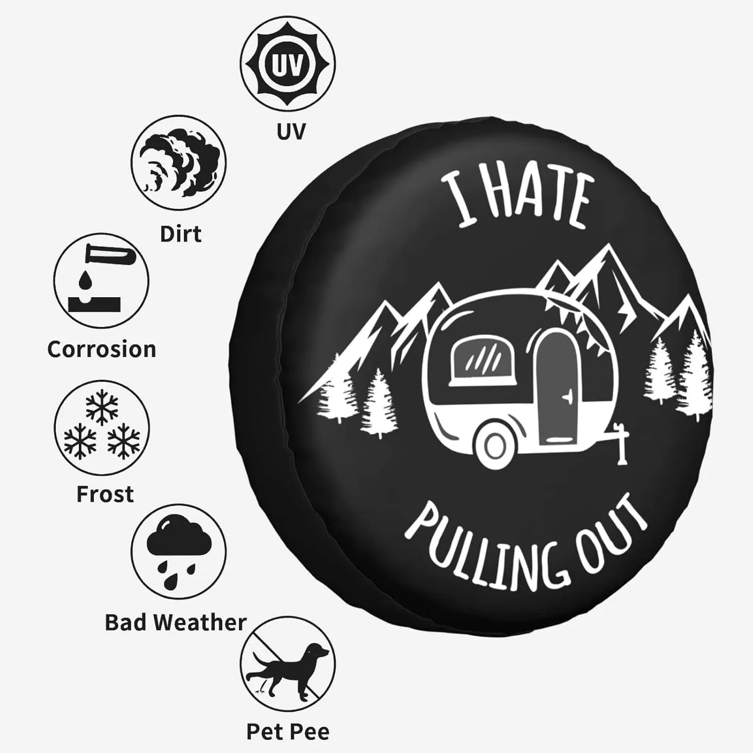 I Hate Out Camper Spare Tire Cover Spare Tire Cover Wheel Protectors Universal for Trailer Tires Camping Weatherproof Universal for Rv Travel Trailers Accessories 14" 15" 16" 17"