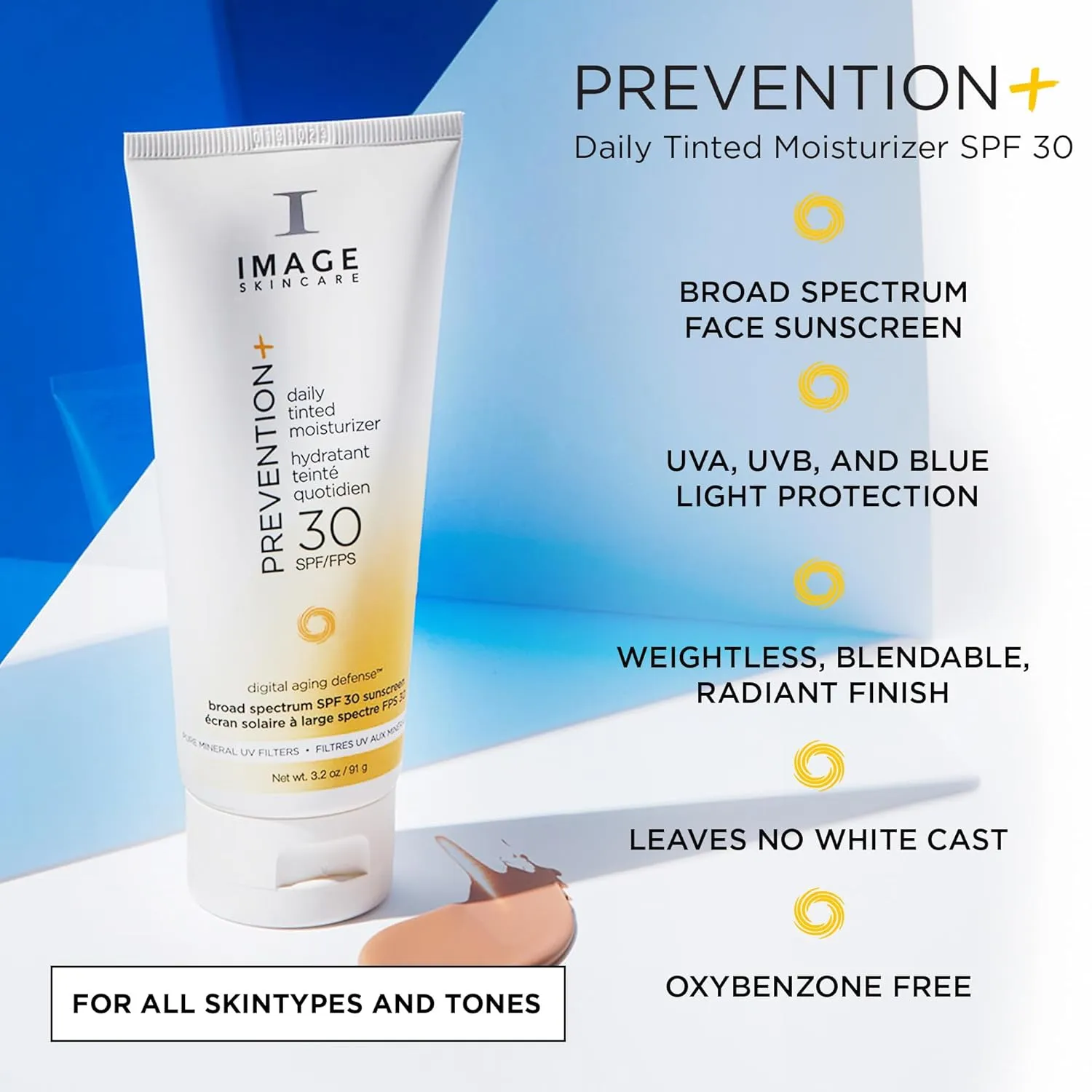 IMAGE Skincare, PREVENTION  Daily Tinted Moisturizer SPF 30 Sunscreen, No White Cast, 3.2oz