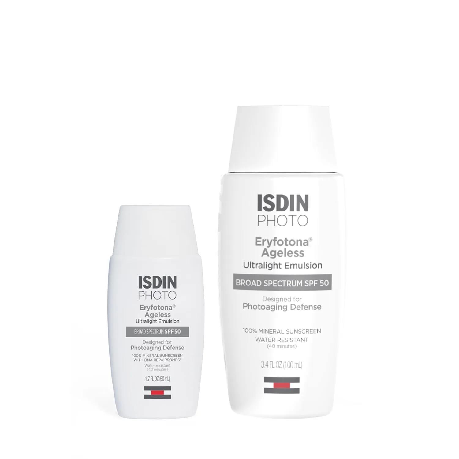 ISDIN Eryfotona Ageless Bundle (1.7 & 3.4 Fl Oz) 100% Mineral Tinted Sunscreen Broad Spectrum SPF 50, Suitable for Sensitive Skin