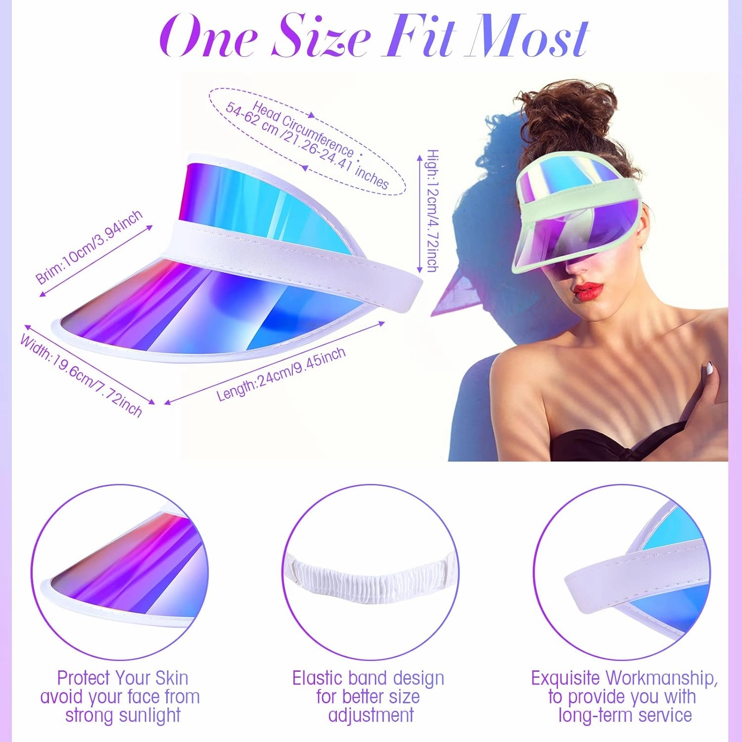 Jadive 12 Pcs Sun Visor Hats Adjustable Beach Golf Cap Clear Visor Hats for Women Men UV Protection Translucent Outdoor(Silver, Purple, Blue)
