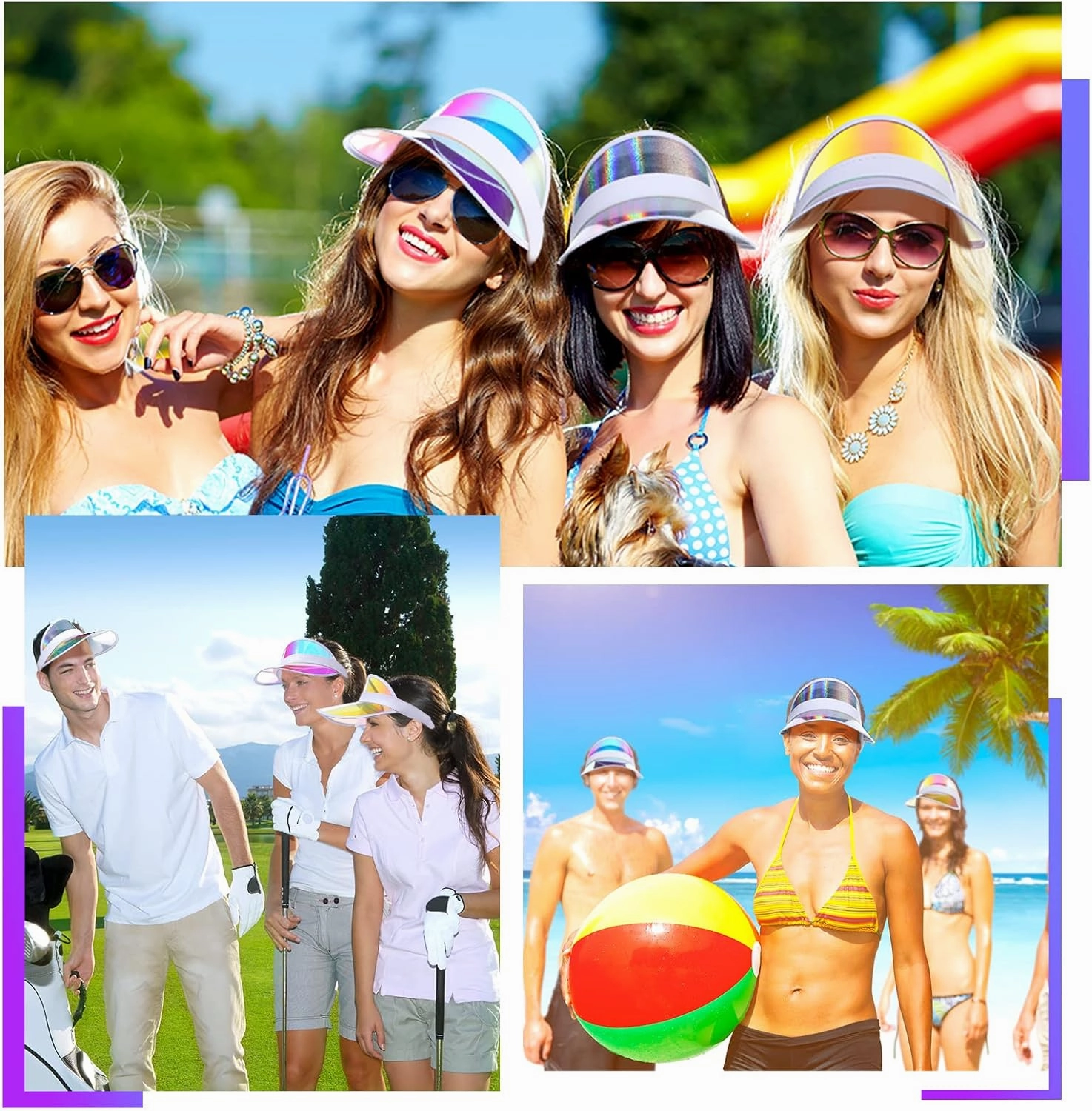 Jadive 12 Pcs Sun Visor Hats Adjustable Beach Golf Cap Clear Visor Hats for Women Men UV Protection Translucent Outdoor(Silver, Purple, Blue)
