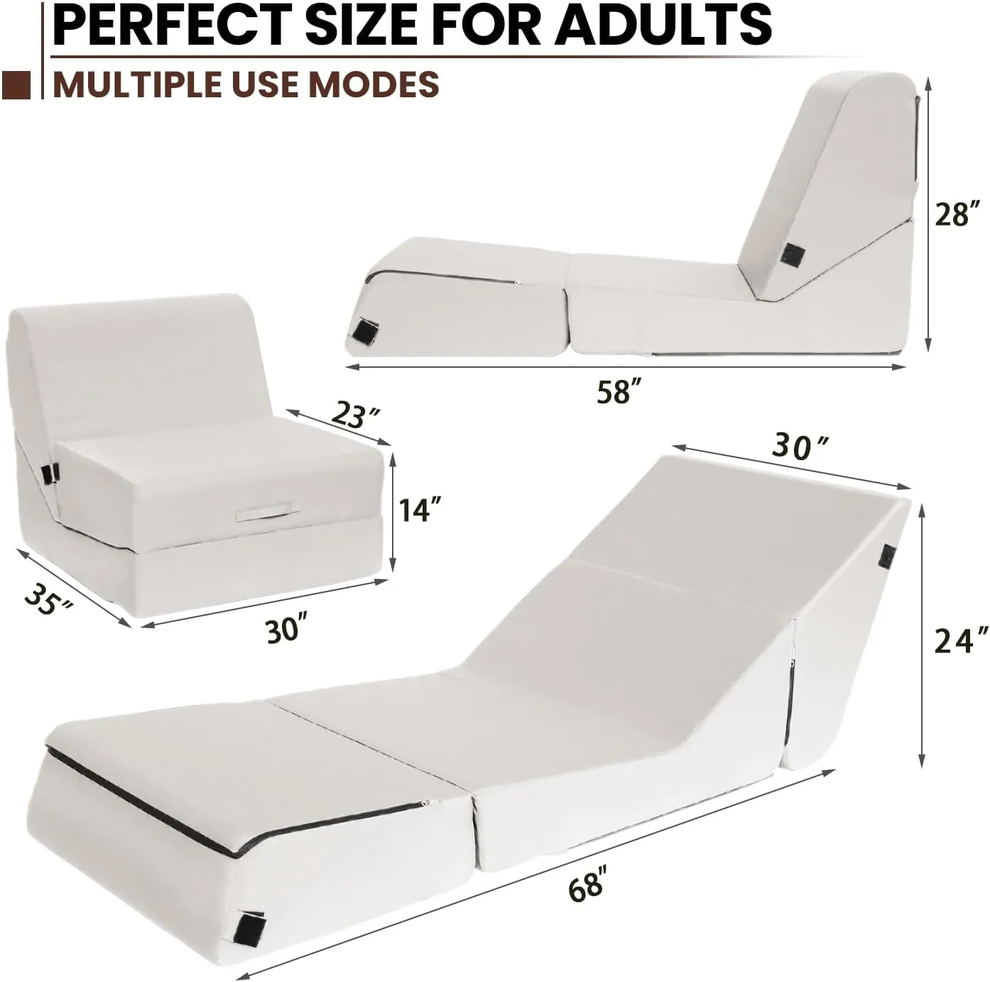 jela Outdoor Chaise Lounge, Waterproof Folding Sofa Bed Lounge Chair, UV Resistant Folding Lounge Chair with Machine Washable Cover, Soft Foam Patio Chairs Pool Lounge Chairs (Sand)