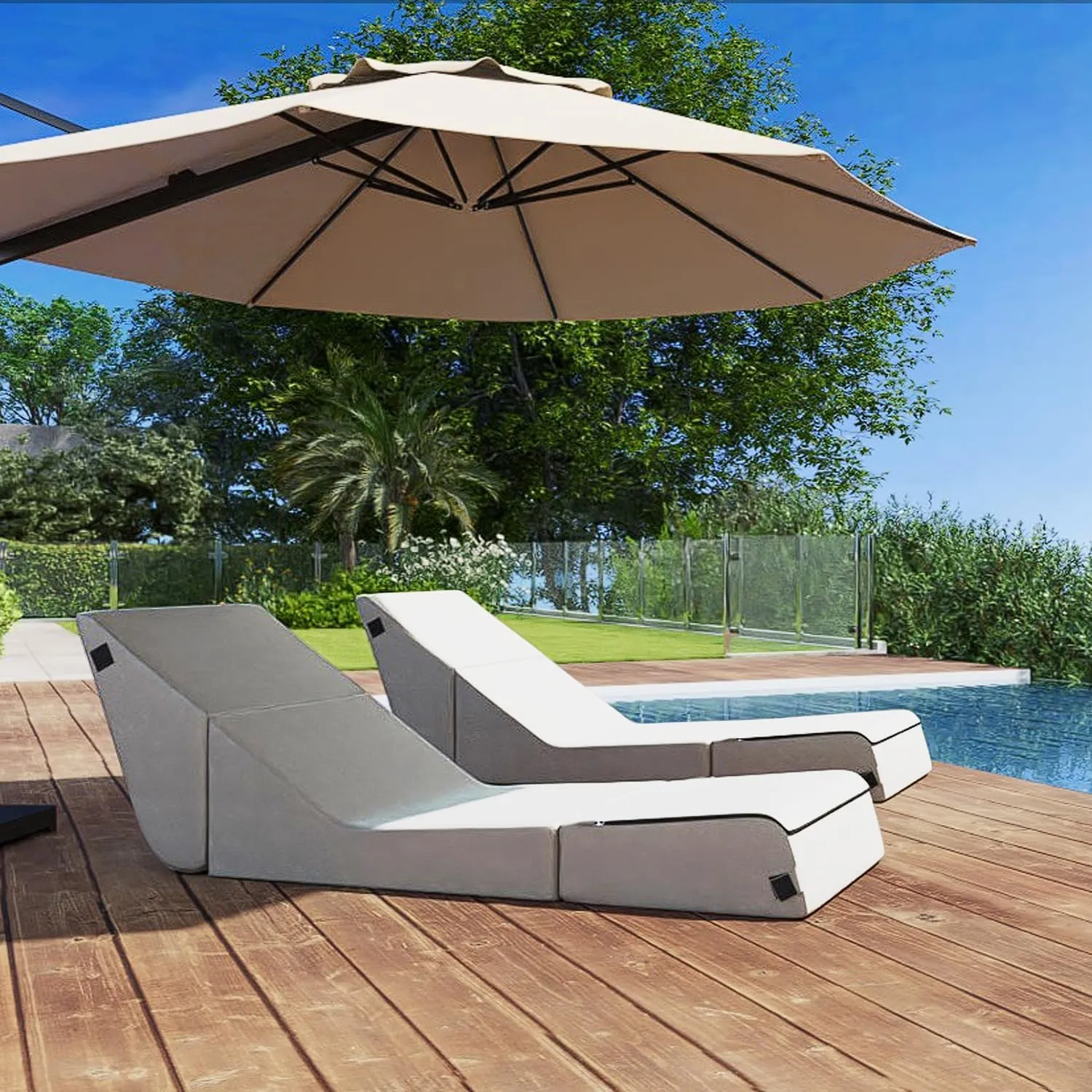 jela Outdoor Chaise Lounge, Waterproof Folding Sofa Bed Lounge Chair, UV Resistant Folding Lounge Chair with Machine Washable Cover, Soft Foam Patio Chairs Pool Lounge Chairs (Sand)