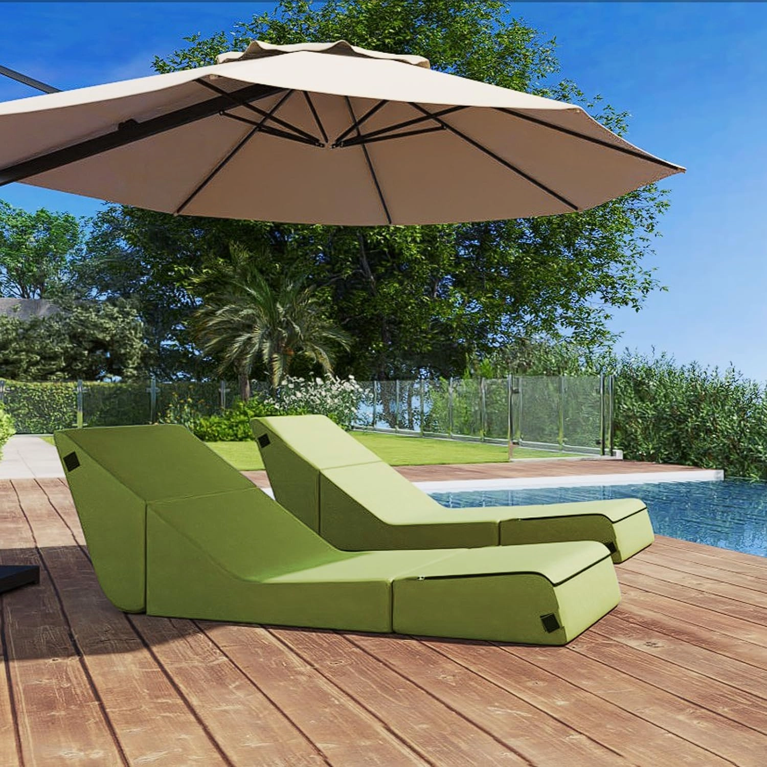 jela Outdoor Chaise Lounge, Waterproof Folding Sofa Bed Lounge Chair, UV Resistant Folding Lounge Chair with Machine Washable Cover, Soft Foam Patio Chairs Pool Lounge Chairs (Green)