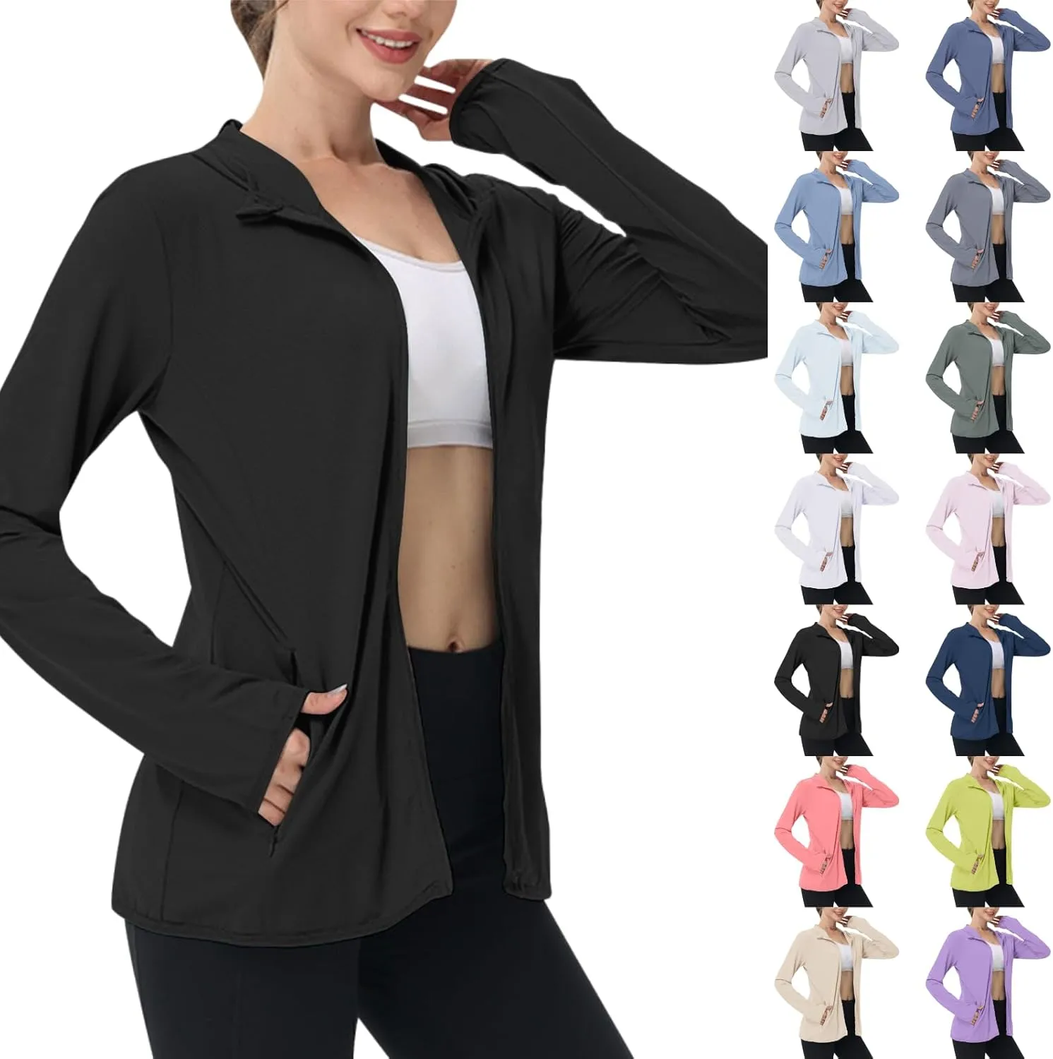 JIEMUXIU Rash Guard for Women UPF 50  SPF UV Protection Hoodies Long Sleeve Workout Tops with Pockets Dry Fit Hiking Shirt