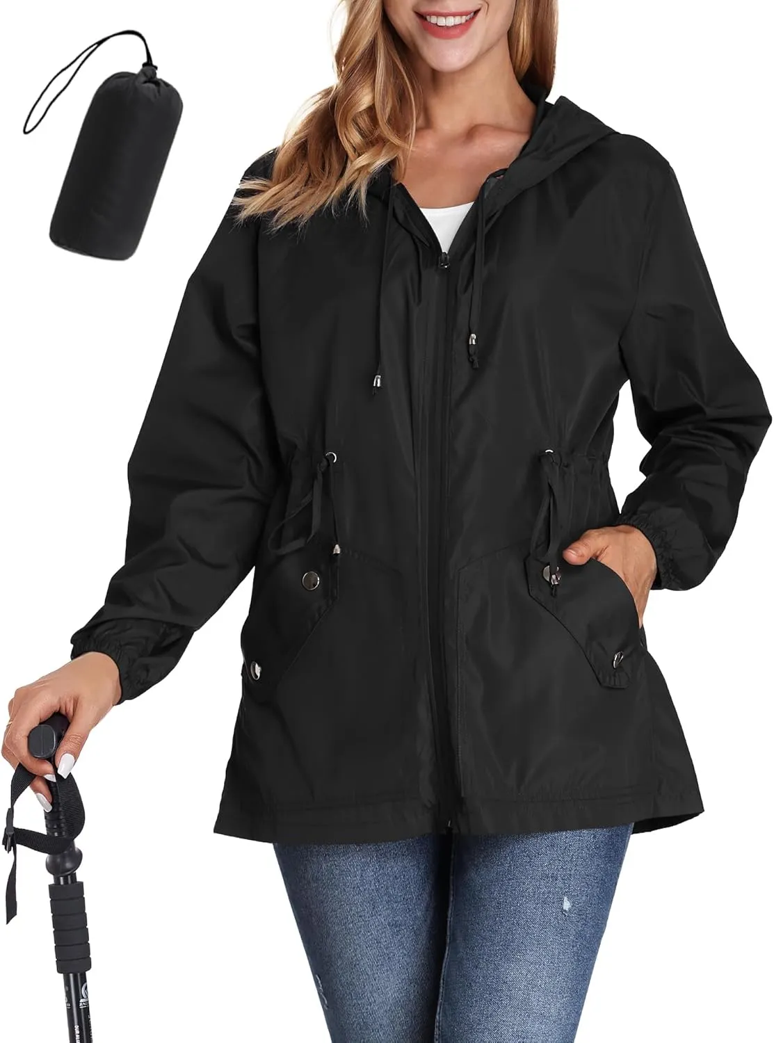 JTANIB Women Packable Rain Jacket Waterproof Lightweight Raincoat Hooded for Hiking Outdoor Travel
