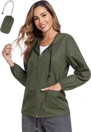 JTANIB Women's Raincoat Waterproof Windbreaker Hooded Lightweight Packable Rain Jacket with Back Zipper Coats S-XXL